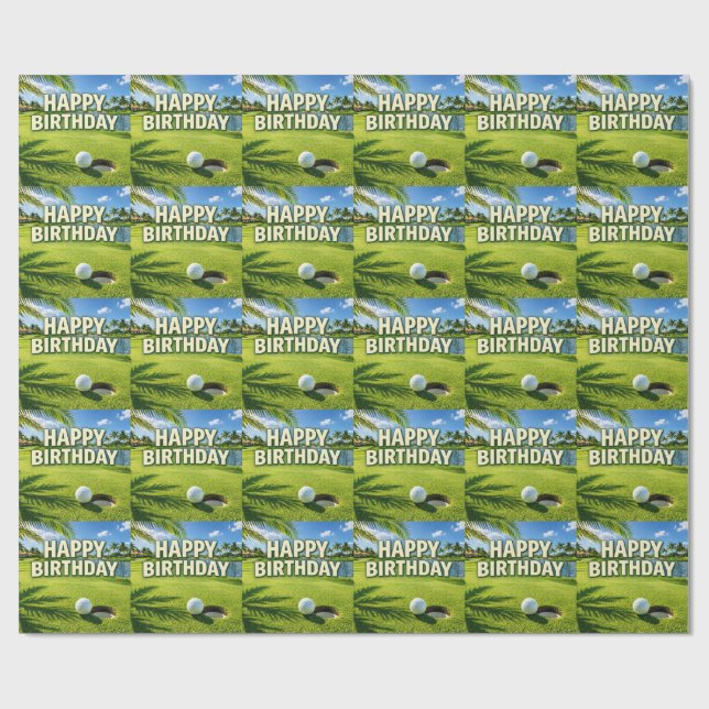 Golf Florida Thema Happy Birthday  Geschenkpapier (Flach)
