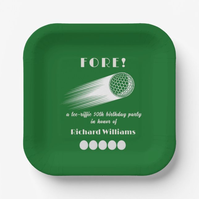 Golf Fore Tee-Riffic Green 50th Birthday Party Pappteller (Vorderseite)