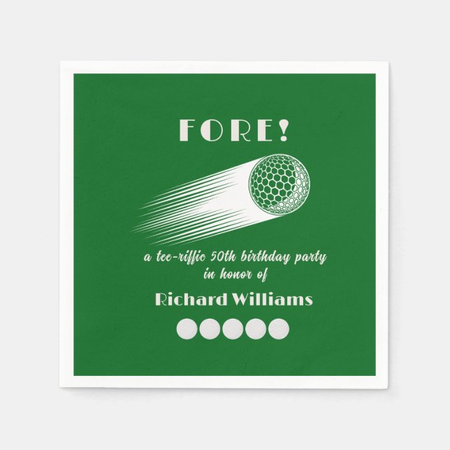 Golf Fore Tee-Riffic Green 50th Birthday Party Serviette (Vorderseite)