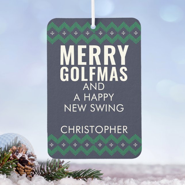Golf Foto Christmas Golfmas Pine Air Freshener Autolufterfrischer (Merry Golfmas and a Happy New Swing! Just add your name to this festive car air freshener!)