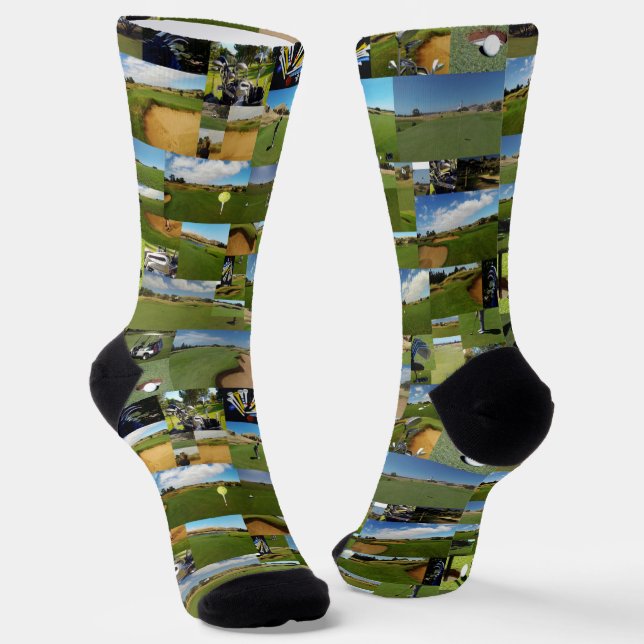 Golf Foto Collage, Full Print Crew Socken (Gewinkelt)