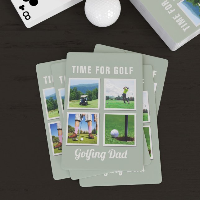 Golf Foto Collage Golfspielen Vater Karten Spielkarten (It's always time for Golf! You can add up to 4 photos and your Golfing Dad's name)