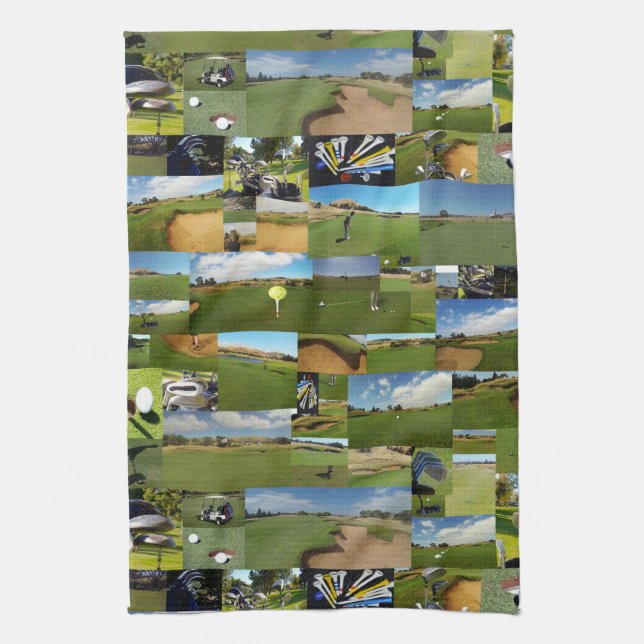 Golf Foto Collage, Teetuch Geschirrtuch (Vertikal)