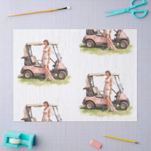 Golf-Frau-Golferin & rosa Wagen Junggesellinnenabs Seidenpapier