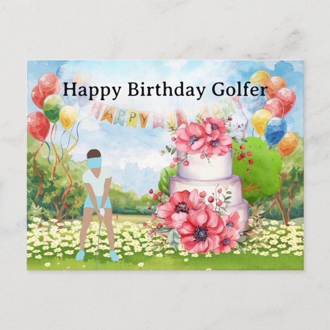 Golf-Frau spielt Golf Birthday Golfer Card Postkarte (Vorderseite)