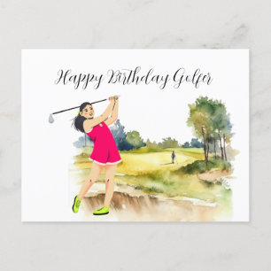 Golf-Frau spielt Golf Birthday Golfer Card Postkarte