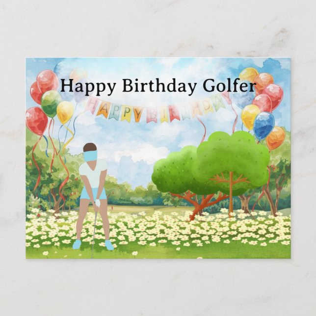 Golf-Frau spielt Golf Birthday Golfer Card Postkarte (Vorderseite)