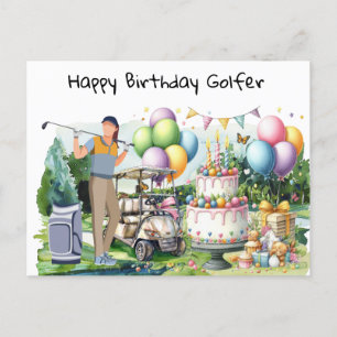 Golf-Frau spielt Golf Birthday Golfer Card Postkarte