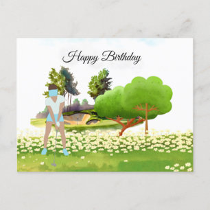 Golf-Frau spielt Golf Birthday Golfer Card Postkarte