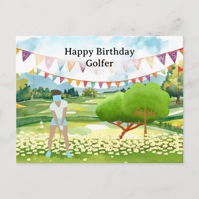 Golf-Frau spielt Golf Birthday Golfer Card Postkarte (Vorderseite)