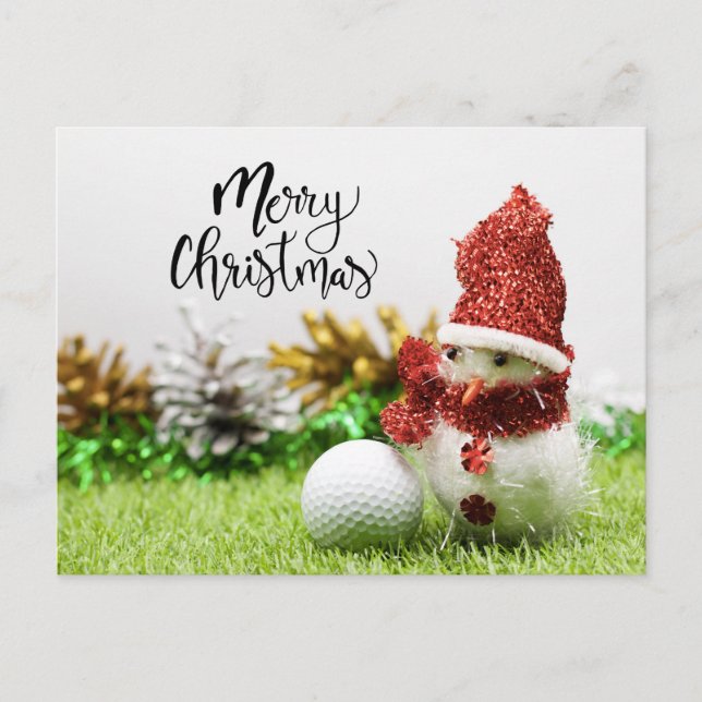 Golf Frohe Weihnachten mit Ball und Snowman Postkarte (Vorderseite)