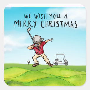 Golf Frohe Weihnachten mit Dabbing Golfer Quadratischer Aufkleber