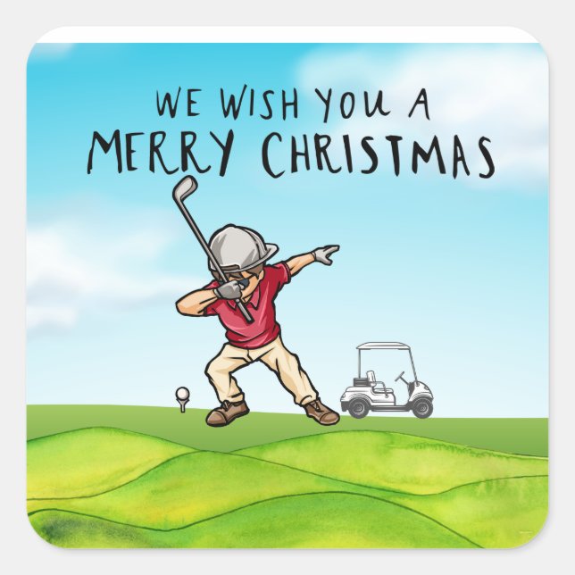 Golf Frohe Weihnachten mit Dabbing Golfer Quadratischer Aufkleber (Vorderseite)