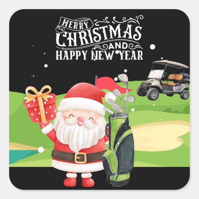 Golf Frohe Weihnachten mit dem Santa Rite Golfwage Quadratischer Aufkleber (Vorderseite)