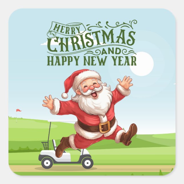 Golf Frohe Weihnachten mit dem Santa Rite Golfwage Quadratischer Aufkleber (Vorderseite)