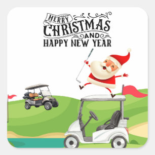 Golf Frohe Weihnachten mit dem Santa Rite Golfwage Quadratischer Aufkleber