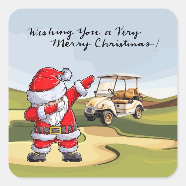 Golf Frohe Weihnachten mit dem Santa Rite Golfwage Quadratischer Aufkleber (Vorderseite)