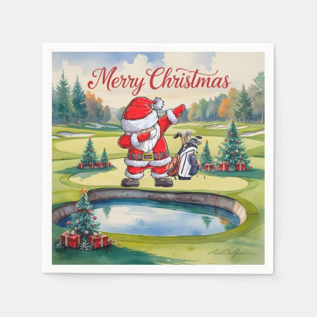 Golf Frohe Weihnachten mit dem Versuch des Weihnac Serviette (Vorderseite)