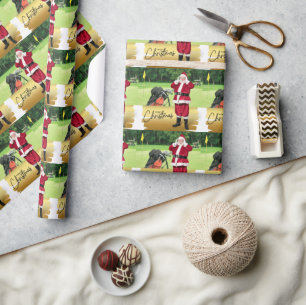 Golf Frohe Weihnachten mit dem Weihnachtsmann auf Geschenkpapier