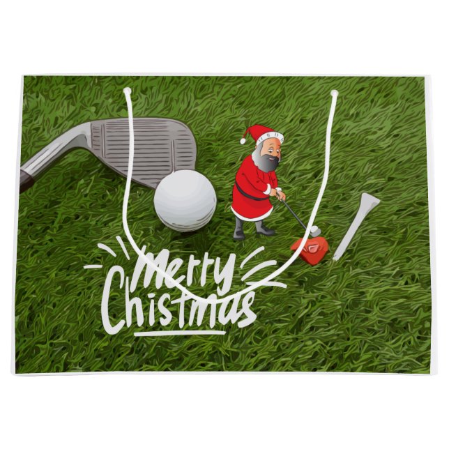 Golf Frohe Weihnachten mit dem Weihnachtsmann auf  Große Geschenktüte (Vorderseite)