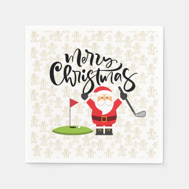 Golf Frohe Weihnachten mit dem Weihnachtsmann auf  Serviette (Vorderseite)