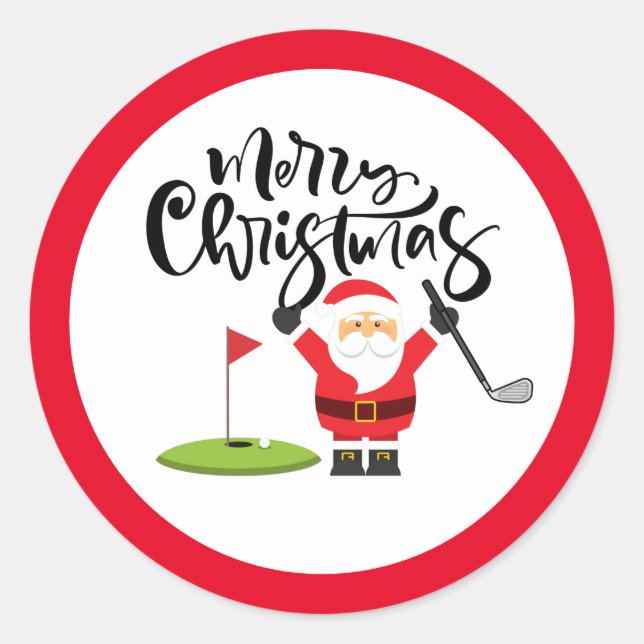 Golf Frohe Weihnachten mit dem Weihnachtsmann Golf Runder Aufkleber (Vorderseite)