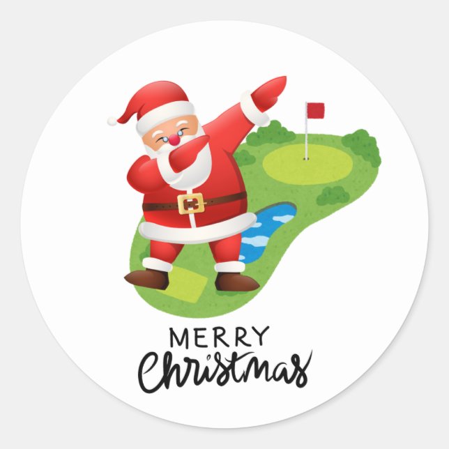 Golf Frohe Weihnachten mit dem Weihnachtsmann Golf Runder Aufkleber (Vorderseite)