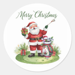 Golf Frohe Weihnachten mit dem Weihnachtsmann Golf Runder Aufkleber