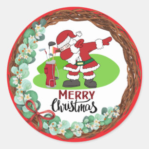Golf Frohe Weihnachten mit dem Weihnachtsmann Golf Runder Aufkleber
