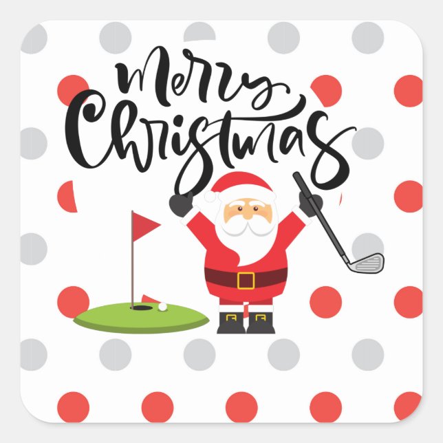 Golf Frohe Weihnachten mit dem Weihnachtsmann Quadratischer Aufkleber (Vorderseite)