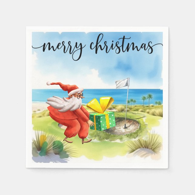 Golf Frohe Weihnachten mit dem Weihnachtsmann Serviette (Vorderseite)