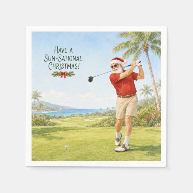 Golf Frohe Weihnachten mit dem Weihnachtsmann   Serviette (Vorderseite)