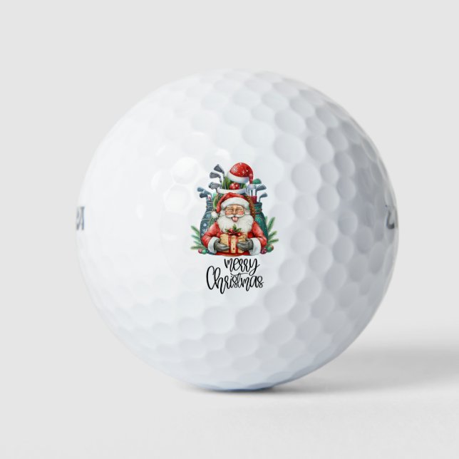 Golf Frohe Weihnachten mit dem Weihnachtsmann unte Golfball (Vorderseite)