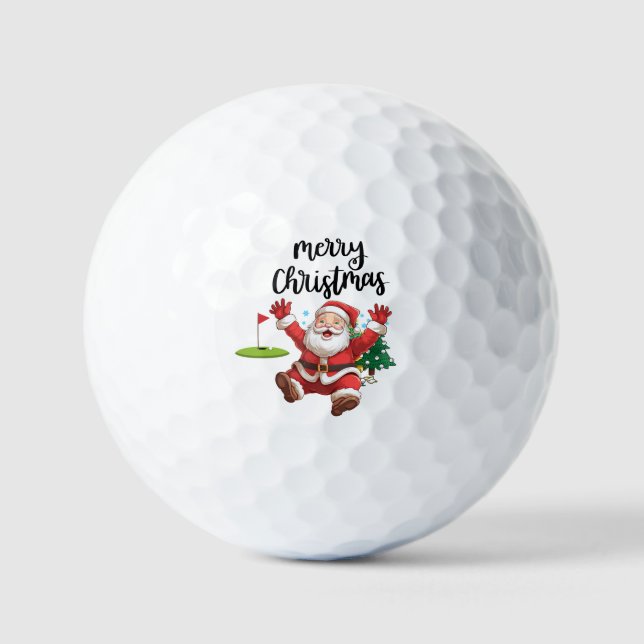 Golf Frohe Weihnachten mit dem Weihnachtsmann unte Golfball (Vorderseite)