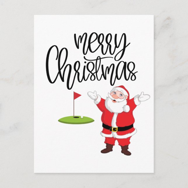 Golf Frohe Weihnachten mit dem Weihnachtsmann unte Postkarte (Vorderseite)