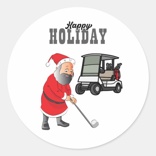 Golf Frohe Weihnachten mit dem Weihnachtsmann unte Runder Aufkleber (Vorderseite)