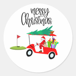 Golf Frohe Weihnachten mit dem Weihnachtsmann unte Runder Aufkleber