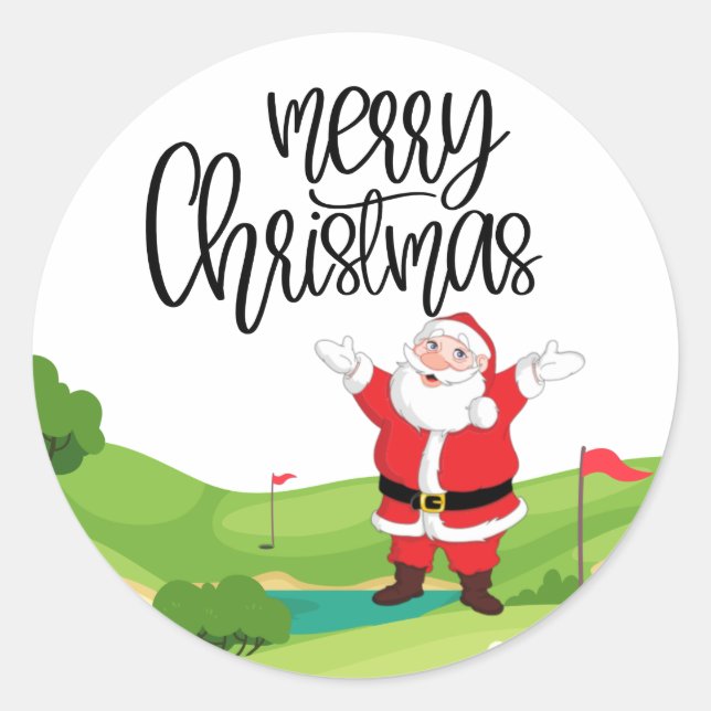 Golf Frohe Weihnachten mit dem Weihnachtsmann unte Runder Aufkleber (Vorderseite)