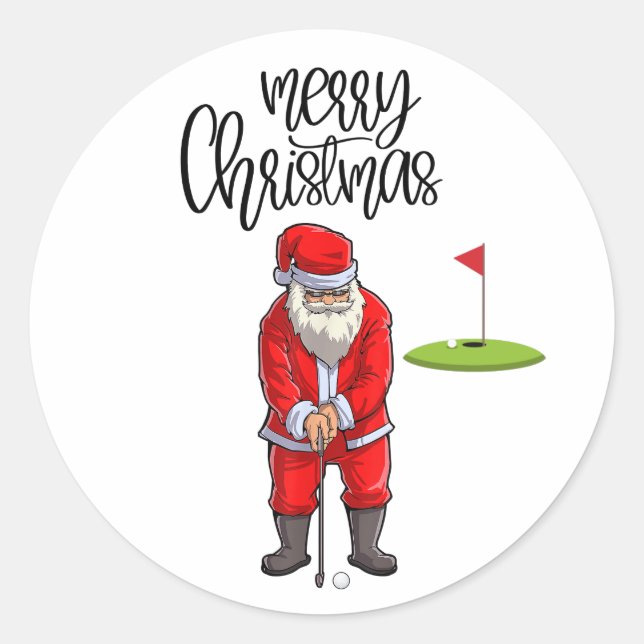 Golf Frohe Weihnachten mit dem Weihnachtsmann unte Runder Aufkleber (Vorderseite)