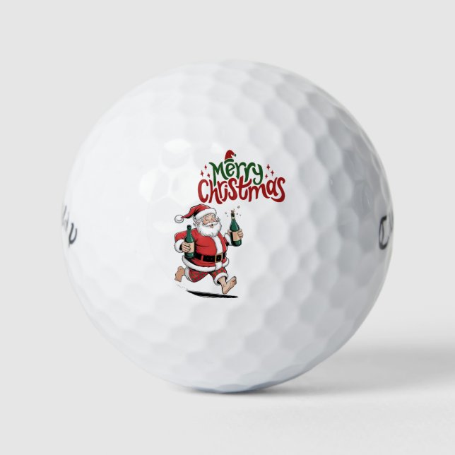 Golf Frohe Weihnachten mit dem Weihnachtsmann zum  Golfball (Vorderseite)