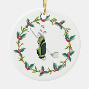 Golf Frohe Weihnachten mit Glastasche und Kranz Keramik Ornament