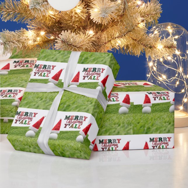 Golf Frohe Weihnachten mit Golf Ball Weihnachtsman Geschenkpapier (Feiertage)