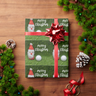 Golf Frohe Weihnachten mit Golfball auf Grün    Geschenkpapier