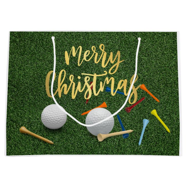 Golf Frohe Weihnachten mit Golfball und Tee Große Geschenktüte (Vorderseite)