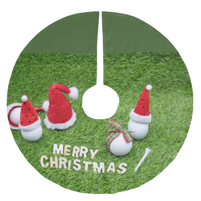 Golf Frohe Weihnachten mit Golfball und Weihnachts Polyester Weihnachtsbaumdecke (Vorderseite)