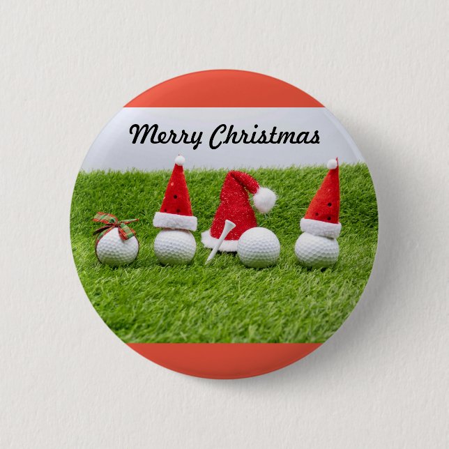 Golf Frohe Weihnachten mit Golfball-Weihnachtsmann Button (Vorderseite)