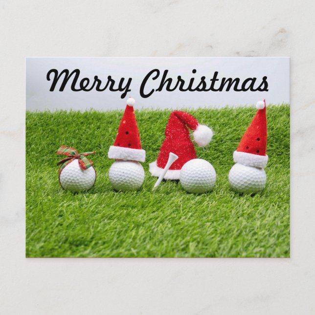 Golf Frohe Weihnachten mit Golfball-Weihnachtsmann Postkarte (Vorderseite)