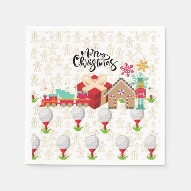 Golf Frohe Weihnachten mit Golfgeschenk in roter S Serviette (Vorderseite)