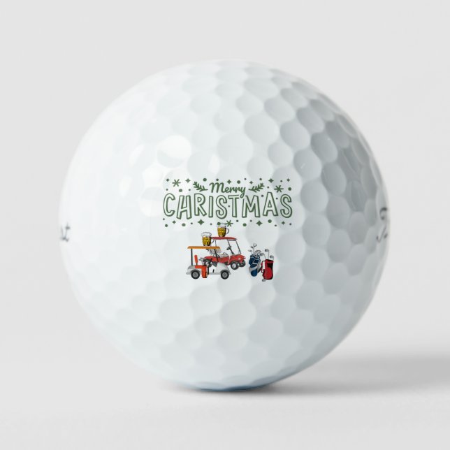 Golf Frohe Weihnachten mit Golfwagen und Bier Golfball (Vorderseite)