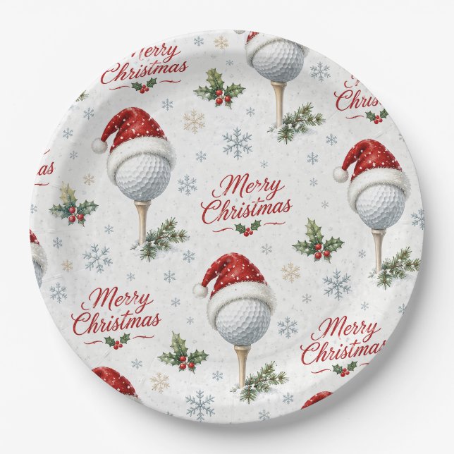 Golf Frohe Weihnachten mit Santa Hut Pappteller (Vorderseite)